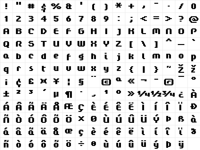 FFF Regency Bold Regular  glyph index