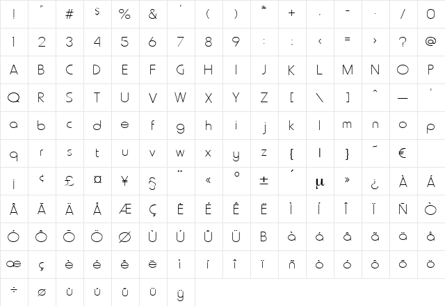 Giovanni Regular  glyph index