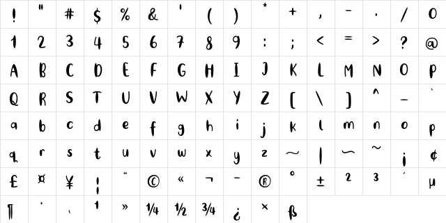 Stephia Regular  glyph index