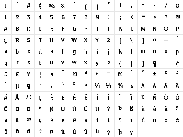 MidnightKernboyStencil Regular  glyph index