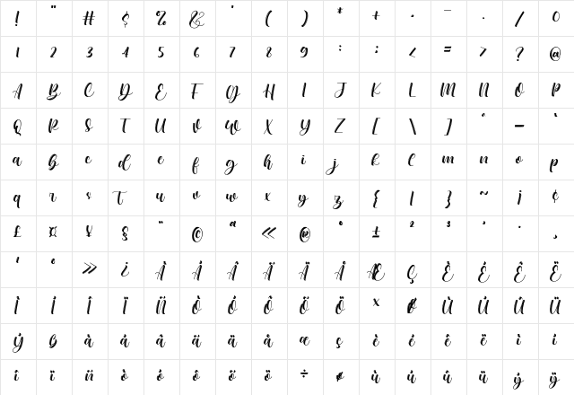 before sunday Regular  glyph index