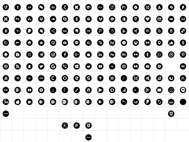 Icons Social Media 15 Regular  glyph index