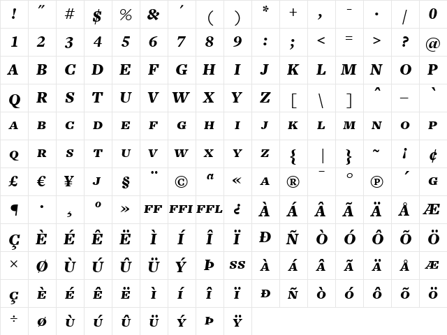 FreightText BlackItalicSC  glyph index