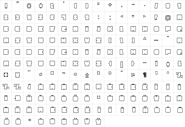 Cubesity outline Regular  glyph index