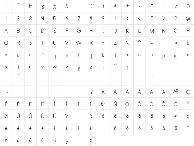 Primer Print Regular  glyph index