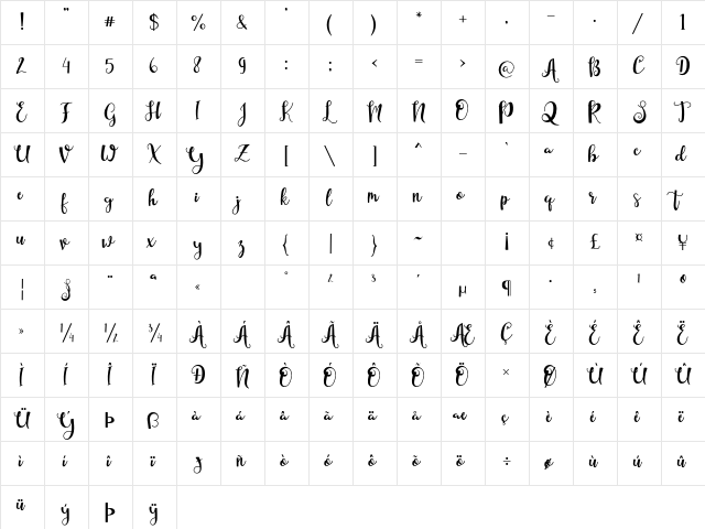 Starlight Regular  glyph index