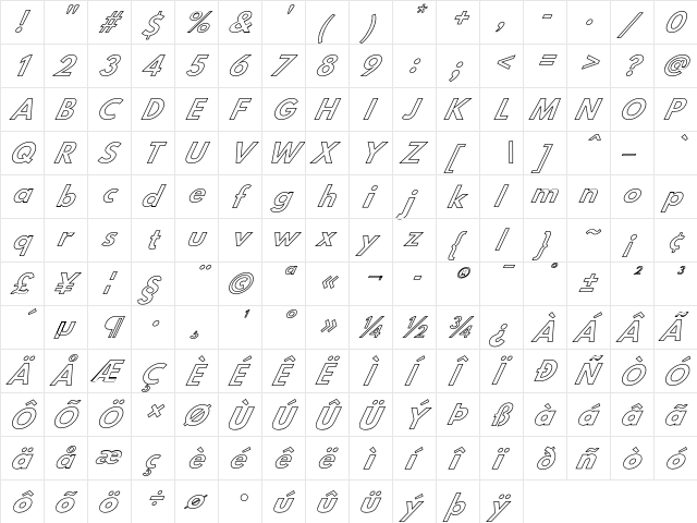 Hussar BdSuprOblOut  glyph index