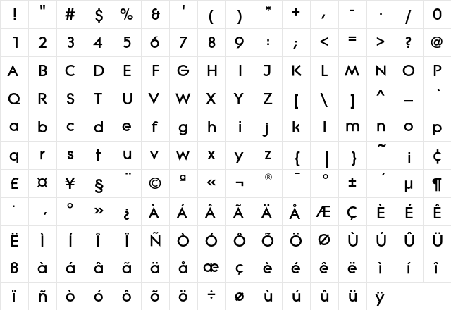 LiteraEF Heavy  glyph index
