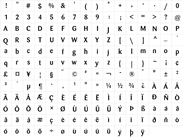 Barmeno Medium  glyph index