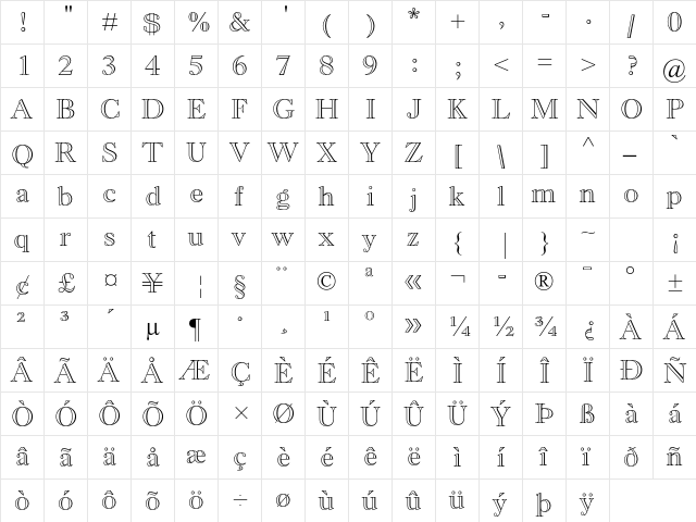 Monotype Old Style MT Std Bold Outline  glyph index