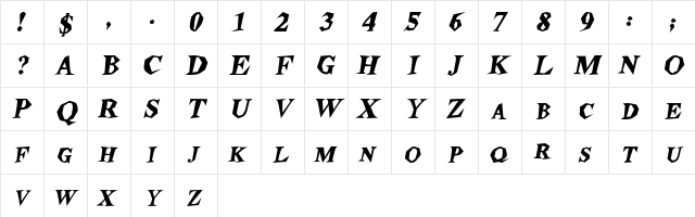 Stegosaurus HeavyItalic  glyph index