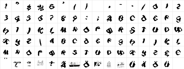 Piratiqua Regular  glyph index