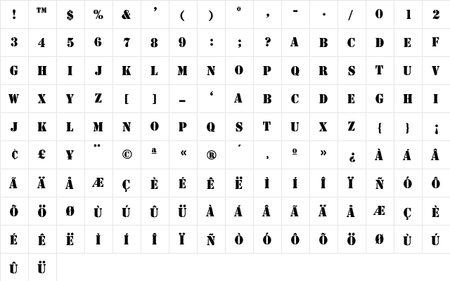 Stencil-Thin Regular  glyph index