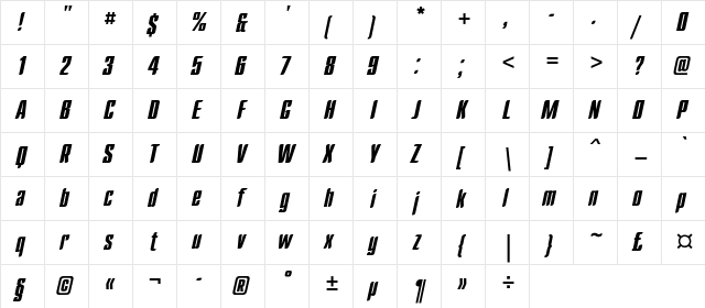 DaggerC Regular  glyph index
