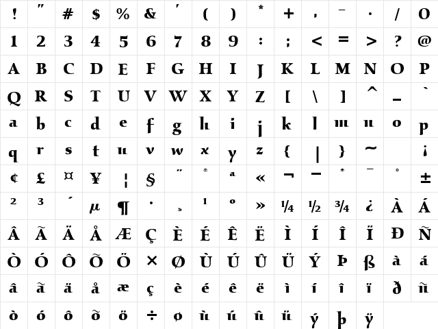 KallosITC Bold  glyph index