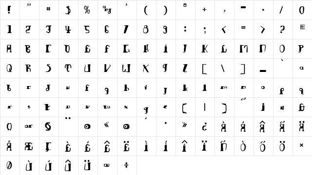 Anvilregular Medium  glyph index