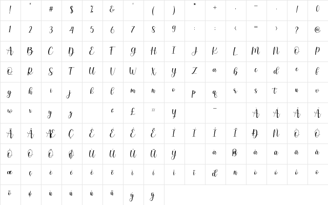 luisha Regular  glyph index
