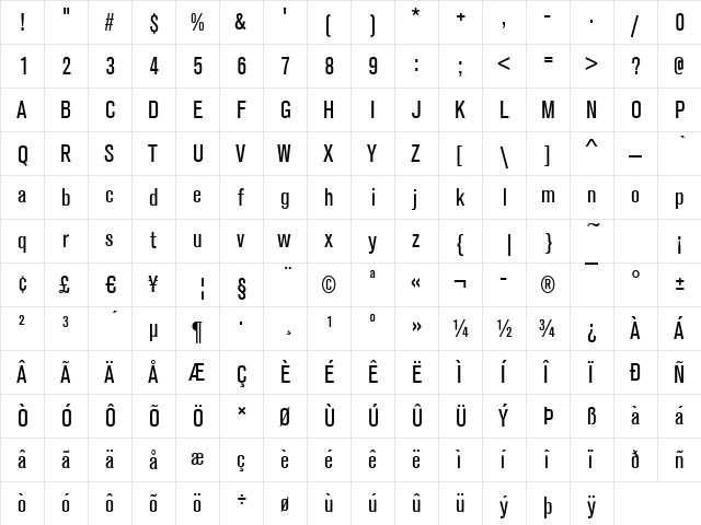 Ancona-Narrow Regular  glyph index