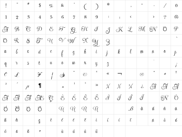 UpDock Regular  glyph index