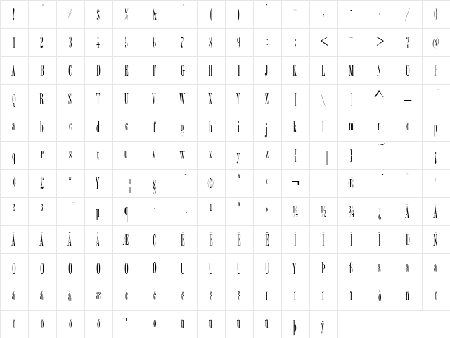 Bordeaux ICG Regular  glyph index