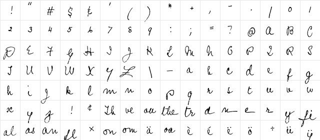 Prophecy Script Regular  glyph index