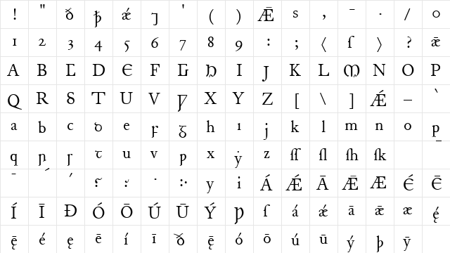 Junius Regular  glyph index