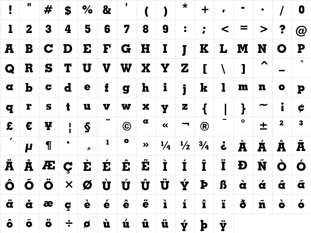 Geometric Slabserif 703 Extra Bold  glyph index