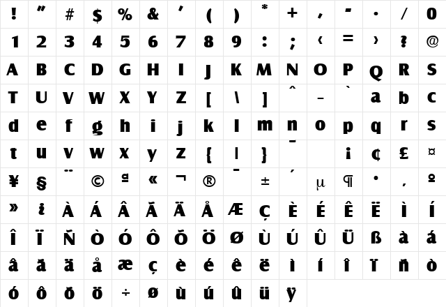 Salzburg-Serial-Heavy Regular  glyph index