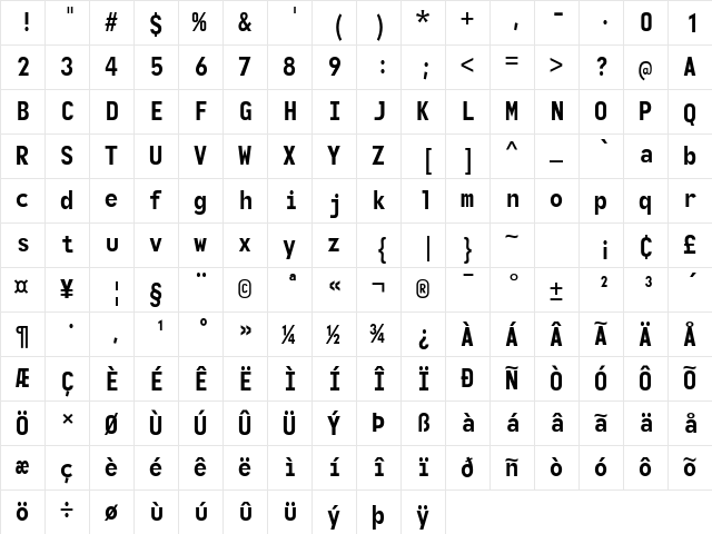 Monofonto Regular  glyph index