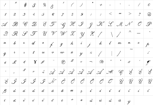 Script-R690 Regular  glyph index