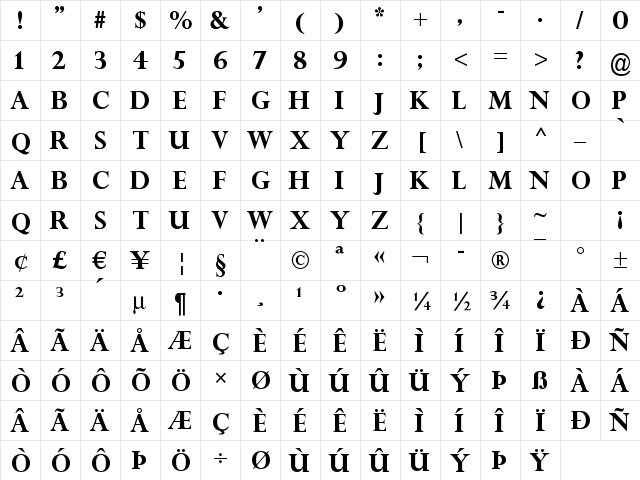 Title Wave Regular  glyph index