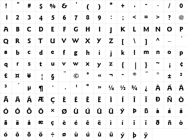 GoudySans LT Medium Bold  glyph index