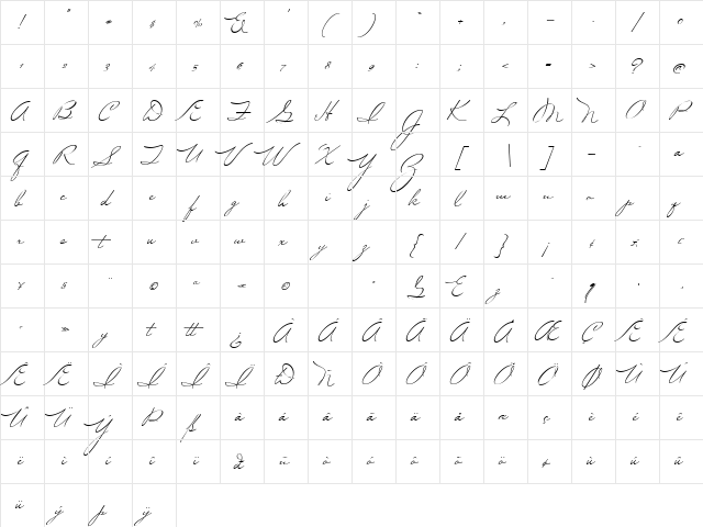 Mr Sheffield Regular  glyph index
