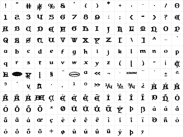 Queen & Country Bold Bold  glyph index