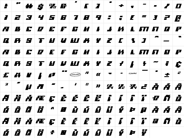 Micronian Expanded Italic Expanded Italic  glyph index