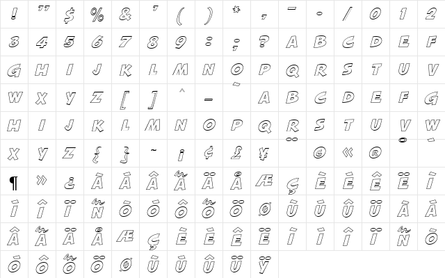 Squash MN Outline Regular  glyph index