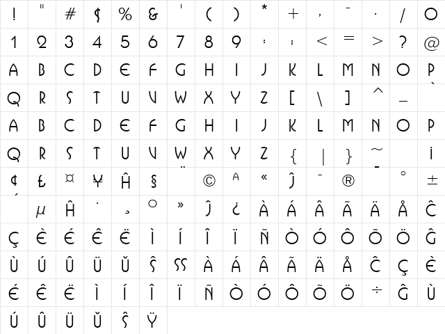Busorama Md BT Eo Medium  glyph index