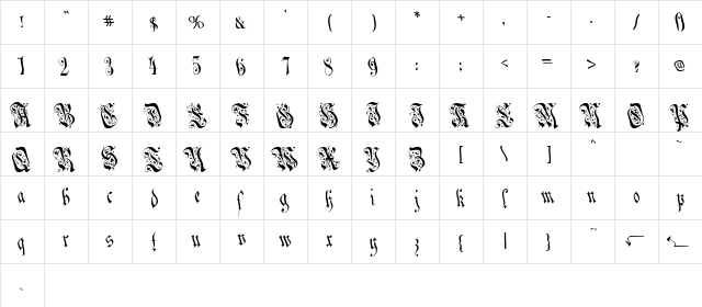 Trumpery03 Regular  glyph index