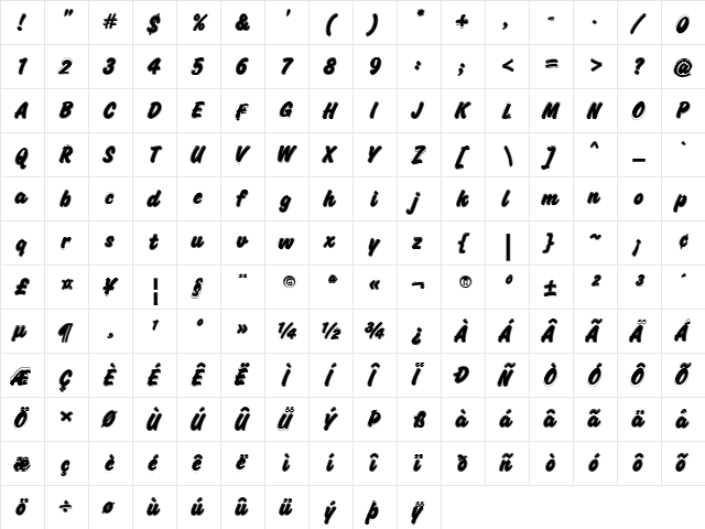 Challenge Contour Regular  glyph index
