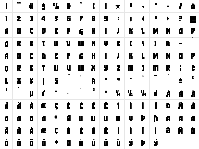 Arctic Guardian Condensed Condensed  glyph index