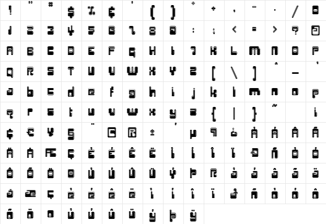 HiroOutline Regular  glyph index