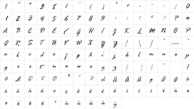 FreshScript Regular  glyph index