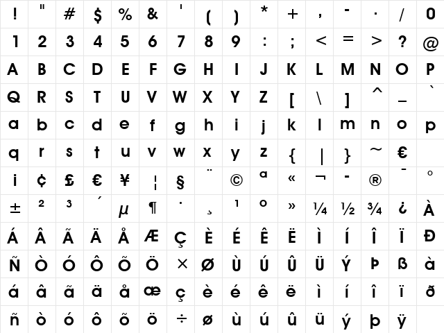 AvantGarde Bk BT Demi  glyph index