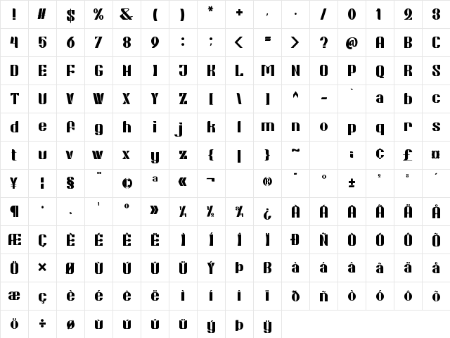 Think Bold  glyph index