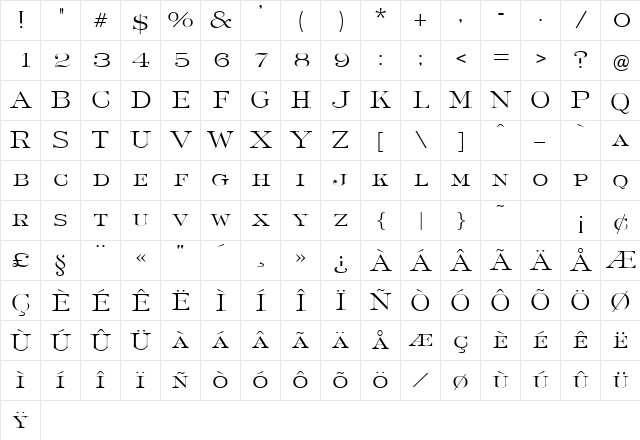 Frabbel Regular  glyph index