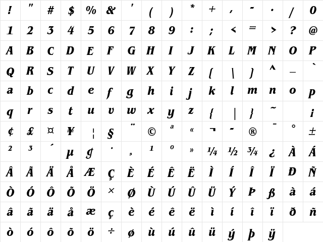 ITC Benguiat Std Bold Condensed Italic  glyph index