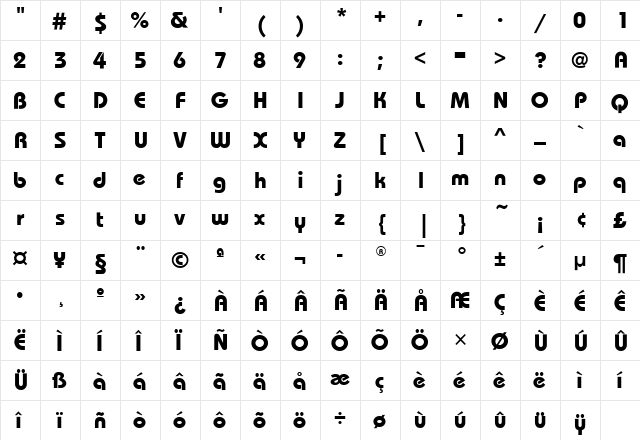 BauhausMdITC Bold  glyph index