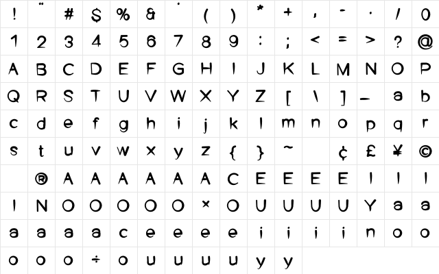 ST Hanekam Ink  glyph index