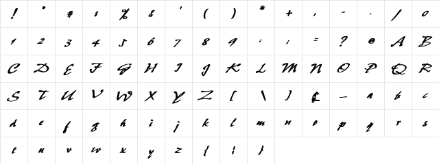 Pepita Bold Italic Bold Italic  glyph index
