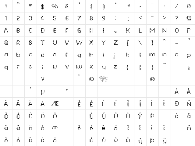 Future Sallow Regular  glyph index